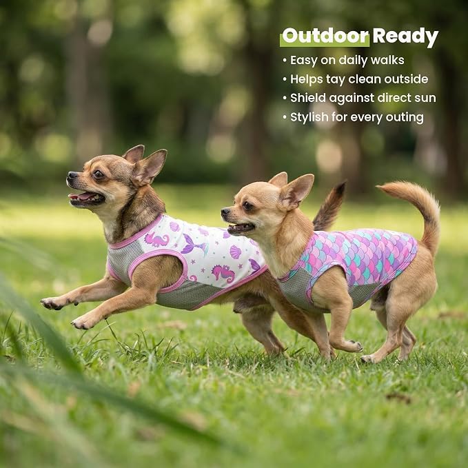 Fitwarm 2 Pack Mermaid & Scale UPF 50+ UV Sun Protection Dog Shirt, Lightweight Cooling Vest, Quick Dry Summer Clothes for Small Dogs Girl, Pet Outfit, Purple, Pink, White, Medium