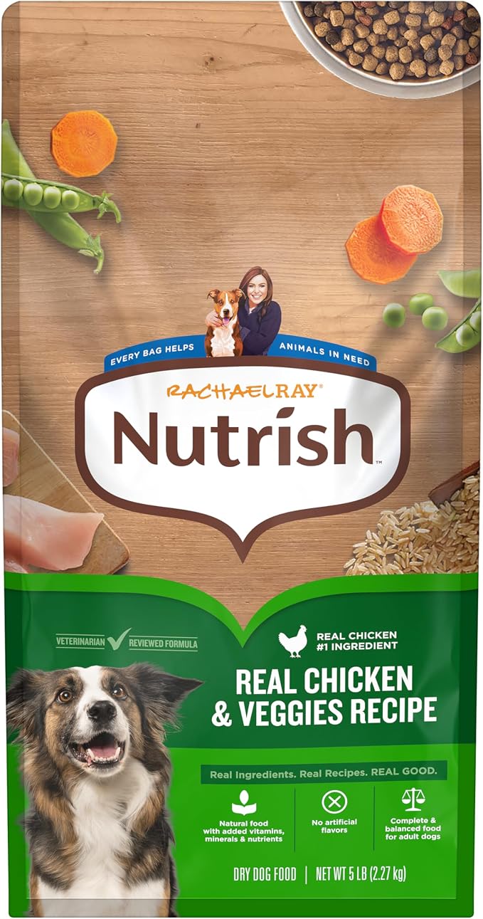 Nutrish Adult Dry Dog Food, Chicken & Veggies, 5 lb. Bag (Rachael Ray) | Complete & Balanced Nutrition for Small, Medium and Large Breed Dogs, Veterinarian Reviewed Formula, No Artificial Flavors
