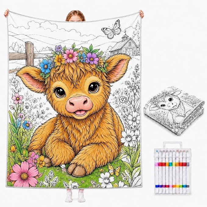 VEELU DIY Coloring Blankets with 24 Colors Markers for Adults | Custom Color In Your Own Blankets With 24 Colors Markers, Snuggle Color Sketch Washable Blankets Kit Home Decor
