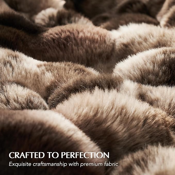 Faux Rabbit Fur Bubble Throw Blanket, 50"x60", Mocha Brown | Ultra Soft, Luxury Faux Rabbit Fur Throw, Thick Warm Bubble Blanket, Cozy Fluffy Reversible, for Bed, Couch, Chair, Sofa