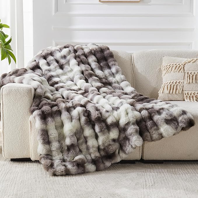 Faux Fur Throw Blanket for Couch, 1000 GSM Cozy Fuzzy Fluffy Soft Plush Thick Bubble Sherpa Blanket for Sofa Bedroom Living Room, Mothers Day Birthday Gifts for Women Home Decor