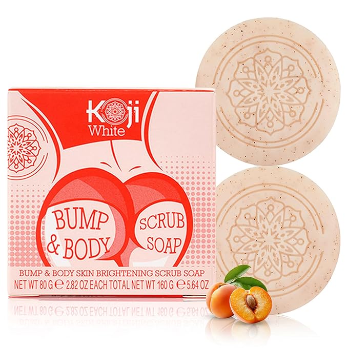 Koji White Kojic Acid Bump Eraser Body Scrub Soap for Exfoliation Butt, Elbow, Underarm with Glutathione, Coenzyme Q10, Skin Brightening for Fade Dark Spots, Fine Lines and Wrinkles, 2.82 oz (2 Bars)