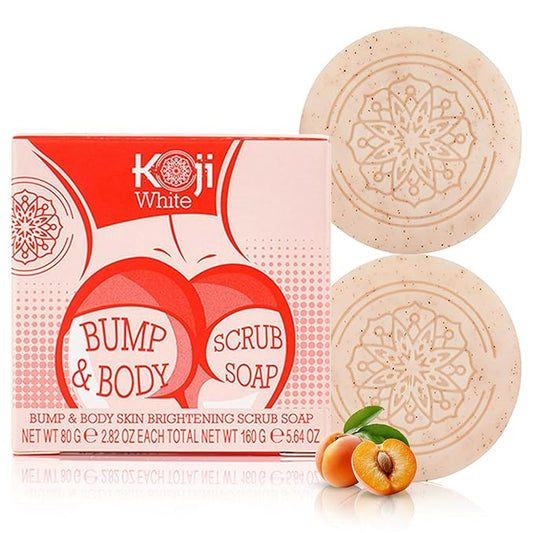 Koji White Kojic Acid Bump Eraser Body Scrub Soap for Exfoliation Butt, Elbow, Underarm with Glutathione, Coenzyme Q10, Skin Brightening for Fade Dark Spots, Fine Lines and Wrinkles, 2.82 oz (2 Bars)