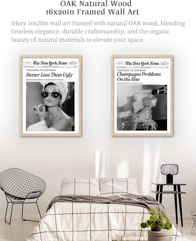 iHery 16x20in Audrey Hepburn Better Late Than Ugly Unframed Wall Art | Unframed Canvas Print, Vintage Fashion Wall Decor Poster for Bathroom, Bedroom, Apartment and Girl Dorm, 1Pack
