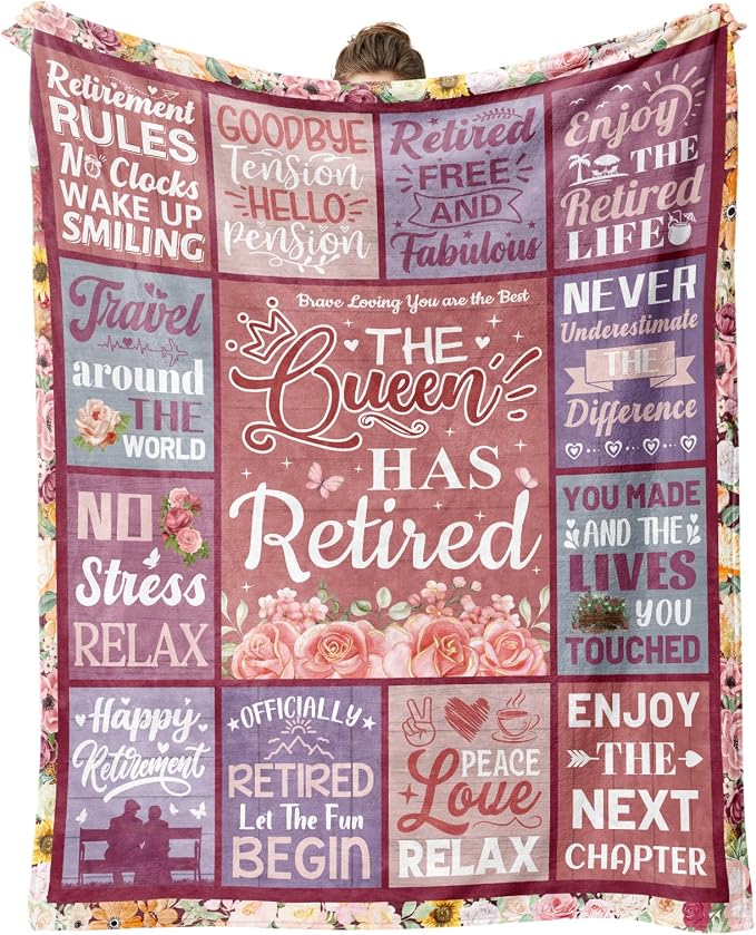 Retirement Gifts for Women 2026, Retirement Blanket 80"x60", Retired Gifts | Pink Retirement Gift for Woman, Happy Farewell Gifts for Coworker, Funny Going Away Throws for Mom, Teacher, Nurse, Female