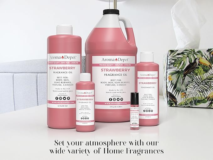 Aroma Depot 8 oz. Strawberry Fragrance Oil I Perfume I Skin Oil I Scented Oil. Can be Used for Candles, Bath Bombs, Body Butter, Creams and lotions. Works for diffusers, Burners or heaters.