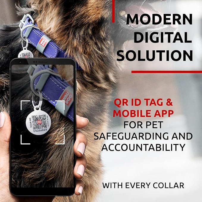 WAUDOG Genuine Leather Dog Collar Adjustable Large Medium Small QR Code Tag
