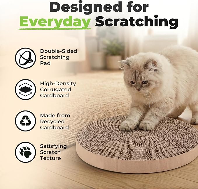 Catify Spin n' Scratch Cat Scratch Pad Refill - Round, 5-Pack | Corrugated Cardboard, Double Sided Cat Scratching Pad, Indoor Furniture Protector, Durable, For Kittens and Cats,