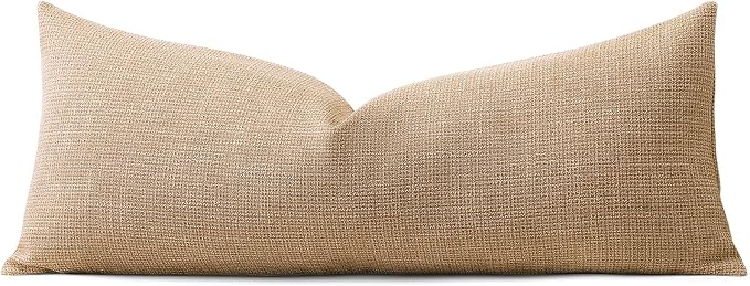 OTOSTAR Linen Throw Pillow Cover Set of 1 Decorative Long Lumbar Pillowcase Rectangle Cushion Cover 14x36 Inch for Home Decor Sofa Bedroom Car 35 x 90CM Light Brown