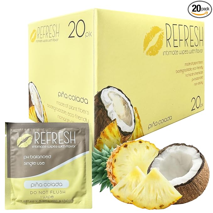 Flavored Feminine Wipes for Women - 20 Count -, Individually Wrapped - pH Balanced Flavored Intimate Wipes - (Pina Colada)