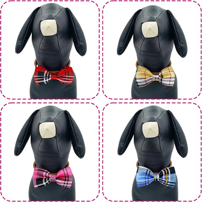 PET SHOW 8 Pack Plaid Dog Bowties for Small Dogs Slide on Collar