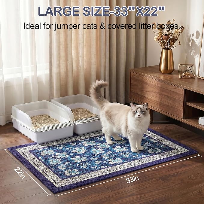 Glittme Cat Litter Mat, 33"x22" Non-Slip Washable Trapping Mat for Cats | Litter Trapping Mat With Thick PVC Coil To Catch Scatter, Soft On Paws And Waterproof Bottom To Protect Floors