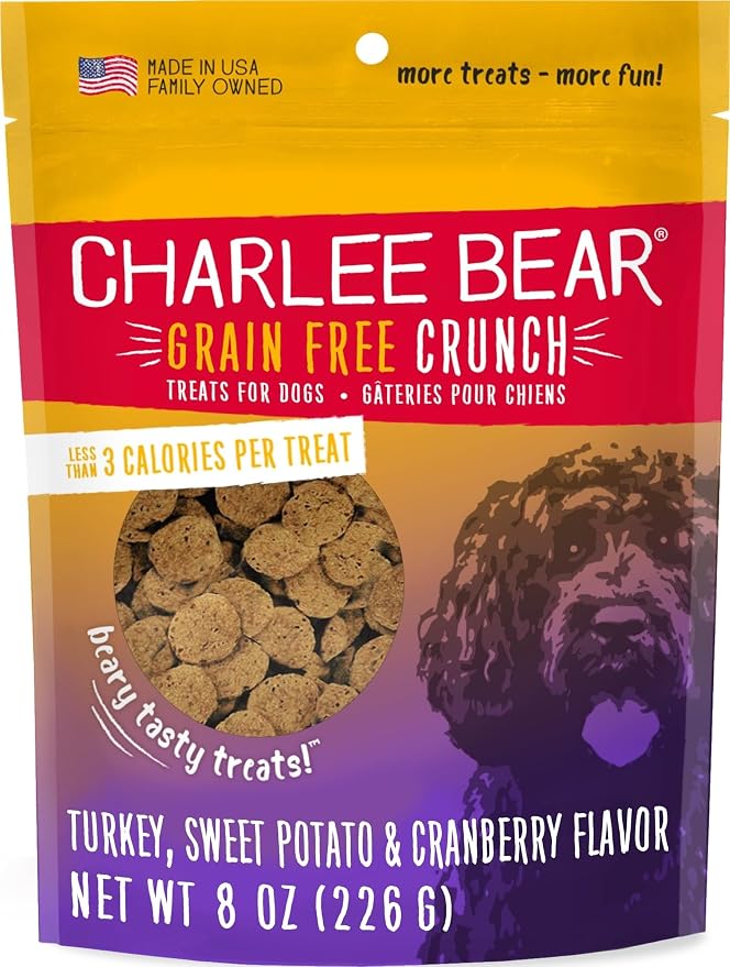 Charlee Bear Grain Free Dog Treats, Turkey, Sweet Potato & Apple, 8 oz | Pocket-sized Dog Training Treats, Crunchy Dog Treats, Limited Ingredient Recipe, Under 3 Calories per Treat, Made in USA