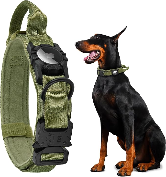 Tactical AirTag Dog Collar - Heavy Duty, Adjustable GPS Collar