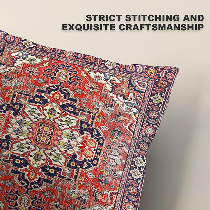Boho Throw Pillow Covers 16x16 inch Set of 2,Soft Pillowcases Bohemia Carpet Printing Pattern Decorative Sofa Living Room Bed Square Pillow Case Cushion Cover-Red