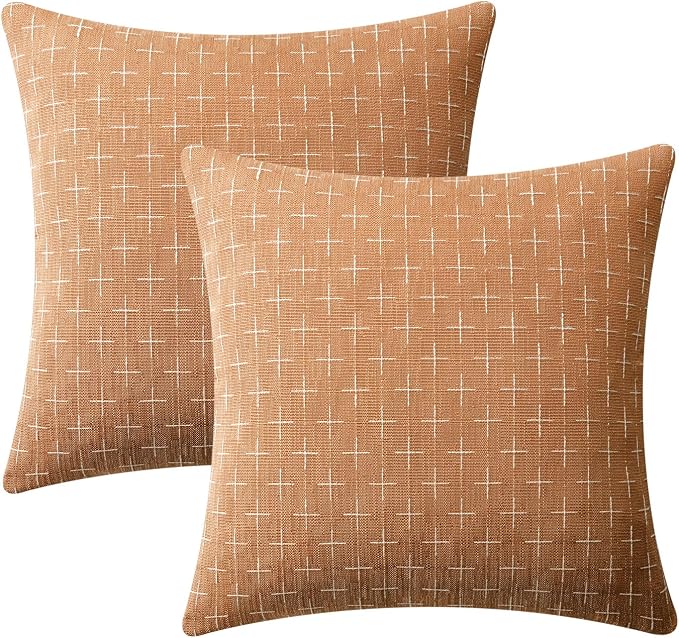 MIULEE Pack of 2 Decorative Burlap Linen Throw Pillow Covers Farmhouse Pillowcases Modern Rustic Woven Textured Cushion Cover for Sofa Couch Bed 24x24 Inch Brick