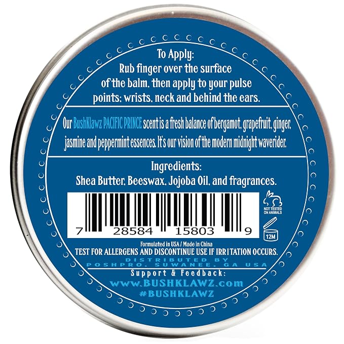 BushKlawz Pacific Prince Solid Cologne 1 oz Full Size Alcohol Free Natural Concentrated Travel Friendly Tins Men's Fragrance Manly Scents to Satisfy all Types of Viking Cannon Black Prime