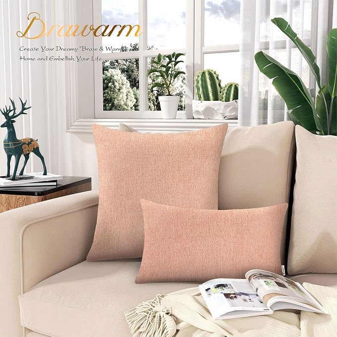 BRAWARM Throw Pillow Covers 20x20 Inches - Dusty Pink Chenille Pillow Covers Pack of 2, Solid Dyed Soft Chenille Pillow Cases for Couch Sofa Bed Home Decoration
