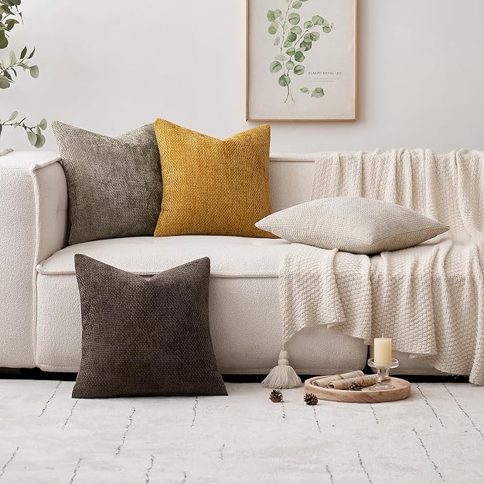 MIULEE Decorative Couch Throw Pillow Covers 20x20 in Mustard Yellow 2 Pack | Modern Boho Accent, Soft Chenille Pillow Covers, Farmhouse Cushion Cases for Home Decor Bed Sofa Living Room