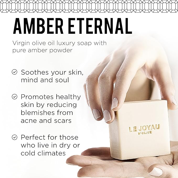 LE JOYAU D'OLIVE LJO Naturally Made No Perfume Soap | Enriched with Essential Oils | Handmade | All-Natural Ingredients | Amber Eternal | Great as a Gift | Designer Soap For Men & Women | Pack of 1