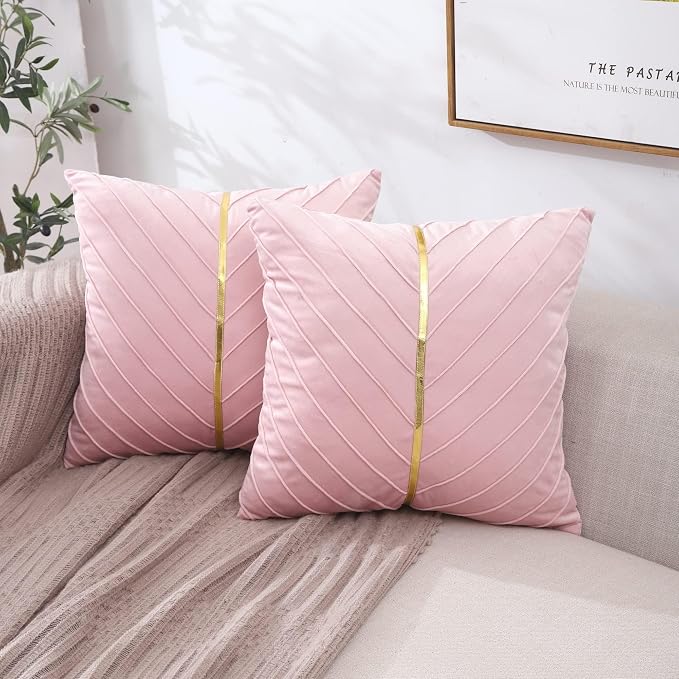 Velvet Throw Pillow Covers 22x22 Pack of 2 Gold Decor Blush Pink | Soft Solid Pillow Covers,Modern Luxury Home Decor,Valentine's Day Decor,Hidden Zipper,Ideal Gift,Easy Care