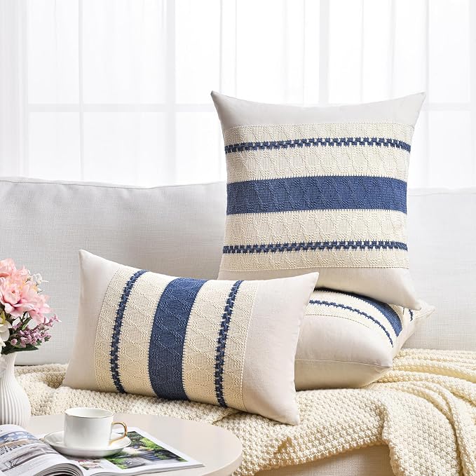 Fancy Homi Set of 1 Dusty Blue Vintage Long Lumbar Decorative Throw Pillow Covers 14x24 Inch for Couch Bed Chair Bedroom, Rustic Retro Square Cushion Case, Modern Farmhouse Boho Living Room Decor