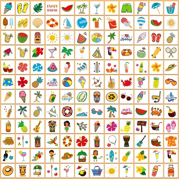 Partywind 408 PCS Kids Tattoos for Party Supplies, Individually Wrapped Sheet Temporary Tattoos Stickers for Kids Goodie Bag Stuffers, Fun Birthday Party Favors - Hawaiian