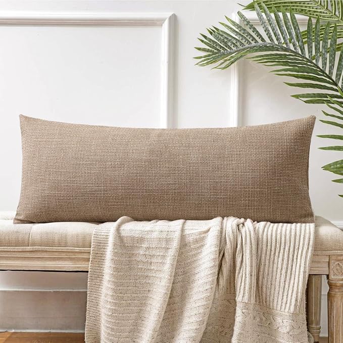 OTOSTAR Linen Throw Pillow Cover Set of 1 Decorative Long Lumbar Pillowcase Rectangle Cushion Cover 14x36 Inch for Home Decor Sofa Bedroom Car 35 x 90CM Light Coffee