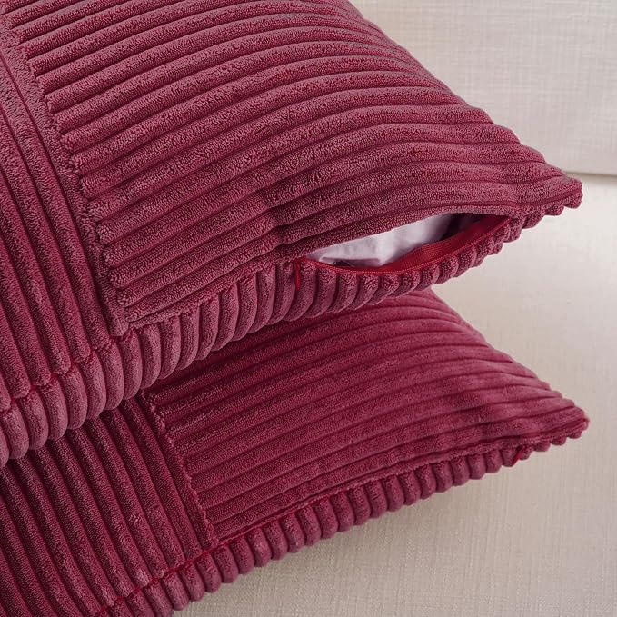 Fancy Homi 2 Packs Burgundy Decorative Throw Pillow Covers 22x22 Inch for Living Room Couch Bed Sofa, Rustic Farmhouse Boho Home Decor, Soft Corss Corduroy Patchwork Accent Cushion Case 55x55 cm