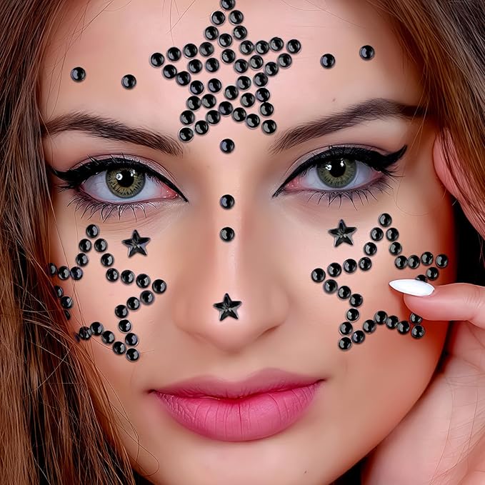 3Sheets Star Gem Stickers Jewels for Crafts, Face Makeup - Self Adhesive Rhinestone Jewel Stickers, Stick on Gems Rhinestones for Crafts, Craft Supplies for Kids (16.Black Star)