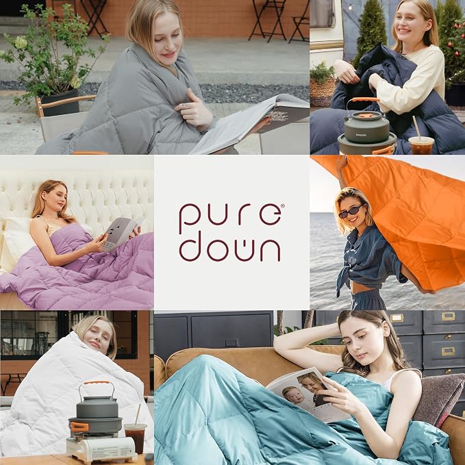 puredown® Soft Feather Down Throw Blanket Lightweight Packable Couch Throw for Indoor and Outdoor Use, Throw 50"X70", Wine
