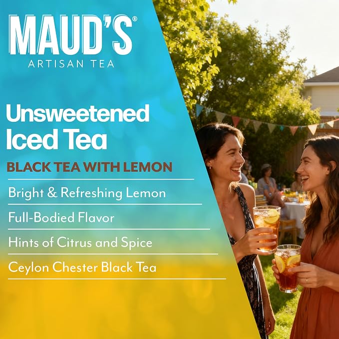 Maud's Iced Black Tea Pods with Lemon, 24 ct, Single Serve Pods – 100% Gourmet Blended Tea Leaves, Compatible with Keurig K Cups Maker