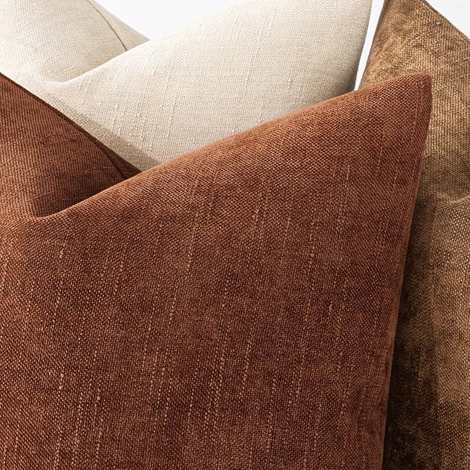 MIULEE Textured Chenille Fall Throw Pillow Covers 22x22 Inch Dark Rust | Pack of 2 Decorative Soft Throw Pillows, Solid Textured Cushion Covers, Modern Home Decor for Couch Sofa Bedroom Living Room