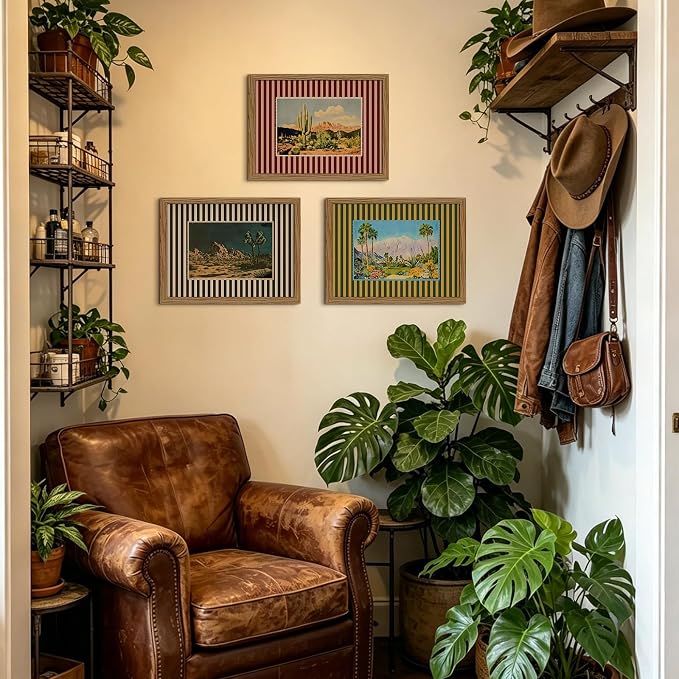 Western Desert Wall Art Vintage Southwestern Wall Decor Boho Cactus Prints | Western Landscape Canvas Pictures Southwest Painting Nature Posters Modern Artwork for Bedroom Bathroom 16x24x3 Inch Framed