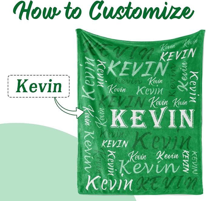 Personalized Green Theme Soft Flannel Fleece Throw Blanket with Name, Customized Gift for Men, Women, Boys, Girls, Kids