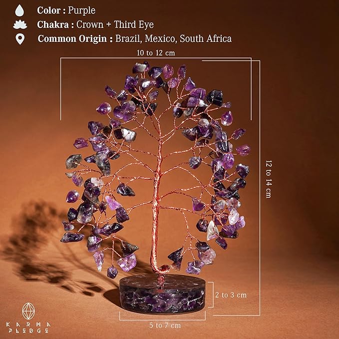 Crystal Tree for Home and Office Decor, Amethyst Chakra Healing Stones Handmade Feng Shui Tree of Life for Positive Energy, Money, Good Luck, Christmas Decor, Birthday Gifts for Women, Mom