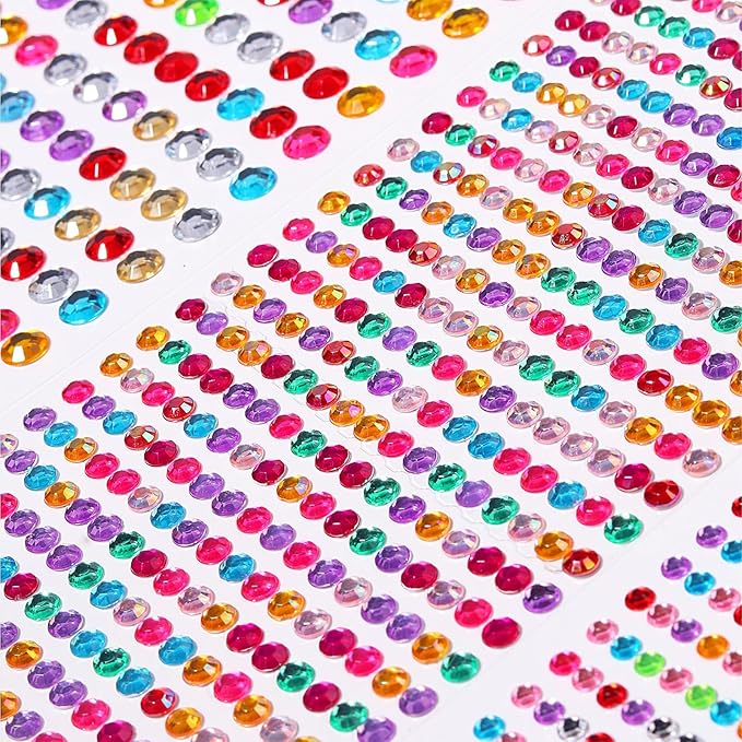 3555pcs Self Adhesive Face Gems for Makeup, Festival Jewels, Hair Gems, Rhinestone Stickers for Face, Eye, Makeup, Nail, Body, Crafts 5sheets (color-3/4/5/6/8mm)
