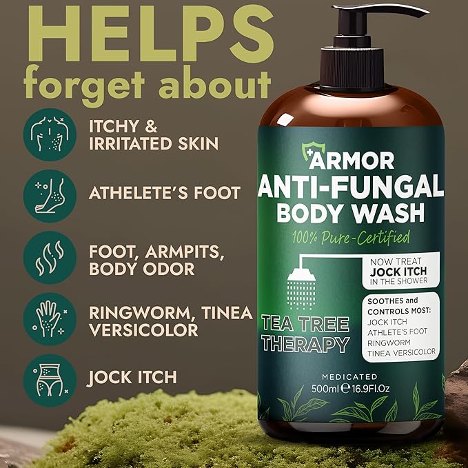 Terramed Just Think Comfort Antifungal & Antibacterial Soap & Body Wash with Tea Tree Oil | Treats Ringworm, Back Acne, Eczema & Jock Itch | Antibacterial Body Soap For Men And Women (16.9 oz)