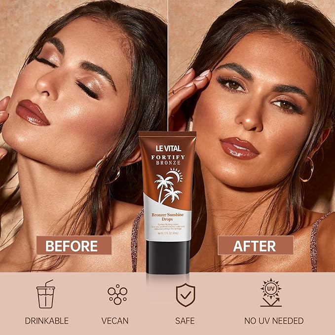 Le Vital Instant Glow Self Tanner Gel,Summer Tan,Face and Body Bronzer,Water-Resistant Bronzer with Natural Beauty and Skin Care,Vit E and Avocado Oil,Cruelty-Free with Brush (Pack of 2) 1.7oz Each