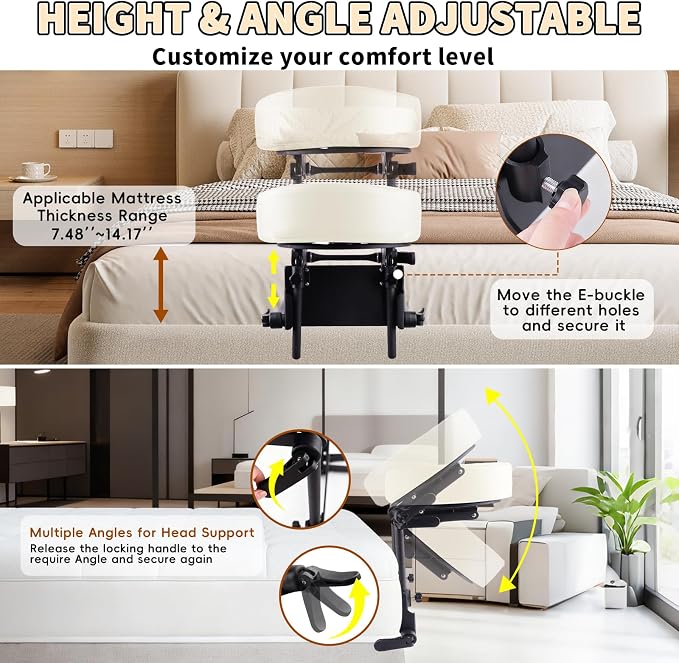 TOROKOM Adjustable Headrest Face Pillow Cradle, Massage Home Mattress Top Massage Kit Face Pillow Cradle & Face Cushion Support Bracket（White）