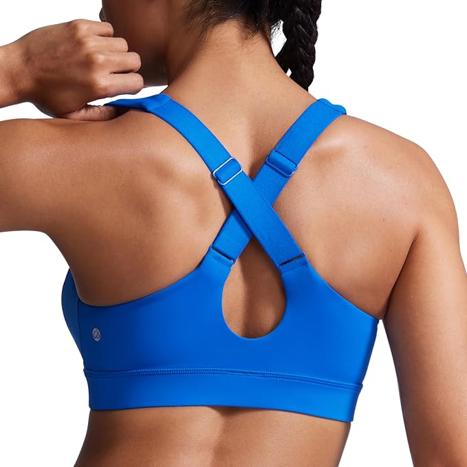 CRZ YOGA Butterbreeze Criss Cross Back Sports Bras for Women - V Neck Adjustable Straps Padded Workout Training Crop Top