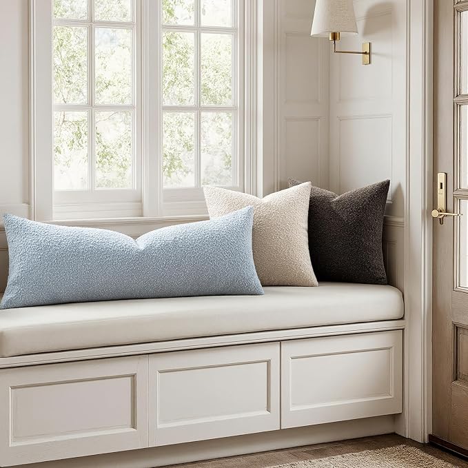 MIULEE Textured Boucle Lumbar Pillow Cover for Bed 14x36 Light Blue | Pack of 1 Textured Neutral Couch Throw Pillow Cover, Accent Solid Long Body Pillowcase, Sofa Living Room Home Decor