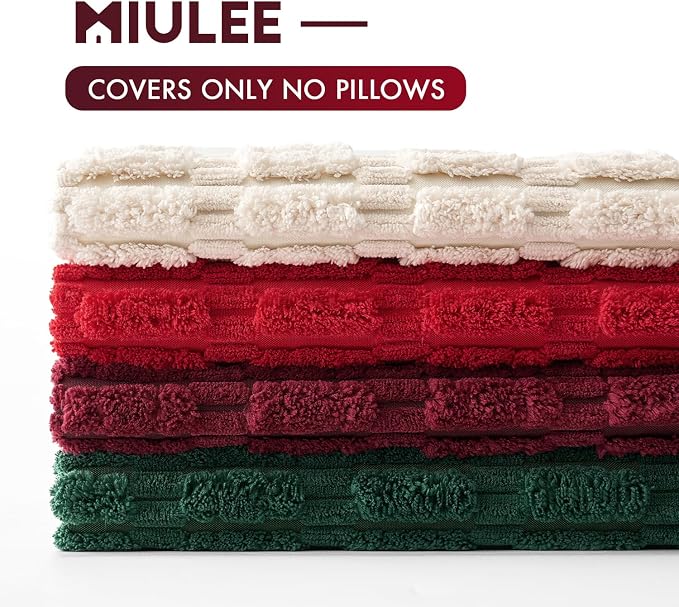 MIULEE Pack of 4 Christmas Throw Pillow Covers 20x20 Red and Green | Neutral Rustic Farmhouse Boho Soft Striped Pillow Covers,Home Decor for Sofa,Living Room,Couch,Bed