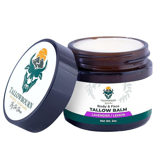 Dr. Dave's Primal Essence Grass Fed Beef Tallow Balm for Face and Body with Shea Butter, Organic Jojoba Oil, Honey, and Beeswax – Beef Tallow for Skin – Lavender and Lemon – 2 oz