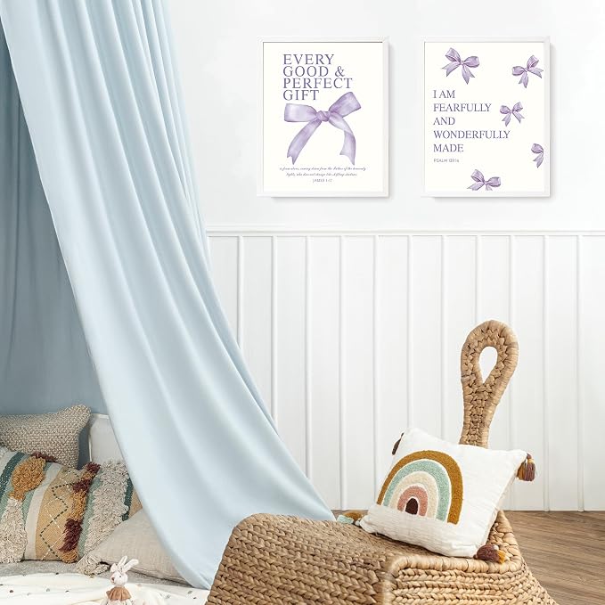 LARTSFRO Coquette Purple Bow Christian Wall Art Decor Posters, Purple Bow Room Bedroom Bathroom Dorm Wall Art Decor Aesthetic for College Teen Girls Gifts, Inspirational Bible Verses Bow Wall Decor, 10x8 Inch Set of 4 Pcs Bow Pictures (UNFRAMED)
