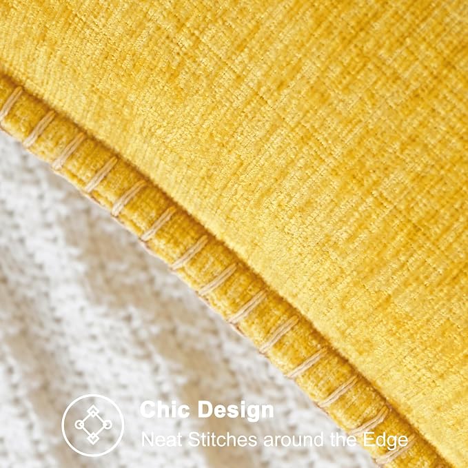 CaliTime Decorative Throw Pillow Covers 18 X 18 Inches Mustard Yellow | Pack of 2, Cozy Chenille Cushion Cases, Cotton Thread Stitching Edges, for Couch Sofa Bed Living Room Farmhouse