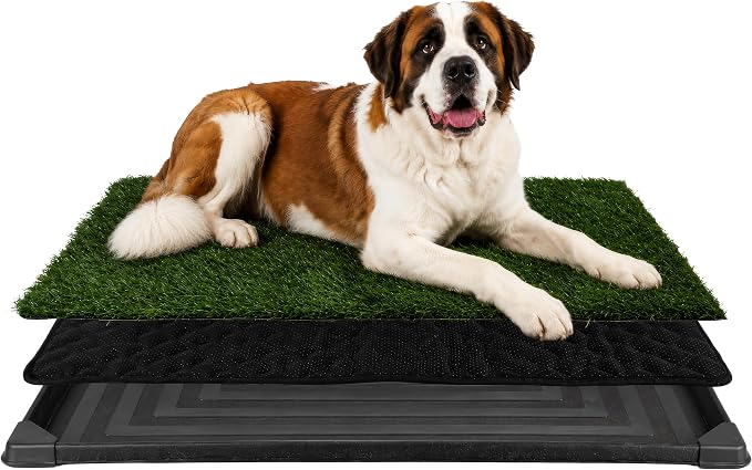 PETMAKER Reusable 3-Layer Extra-Large Dog Grass Pad with Tray, 52.5” x 35” | Dog Litter Box for Indoor and Outdoor Use, Easy to Clean Washable Pet Turf Artificial Grass Pad for Puppy Potty Training