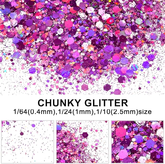 Electric Bliss Beauty - Ultra Pink Holographic Craft & Beauty Glitter - 2oz/56g - 24 Colors - Cosmetic Grade - Easy-Pour Shaker Jar with Dual-Flip Cap