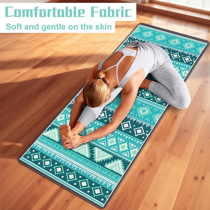 Yoga Towel,Absorbent Yoga Mat Towel for Hot Yoga Non Slip,Stylish Prints,Ideal for Workouts,Hot Yoga,Bikram,Pilates Equipment,72 x 27 in,Green Triangle Geometry