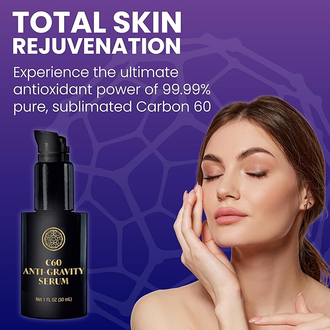 C60 Power Anti-Gravity Serum for Face & Neck - Combat Wrinkles, Anti Aging Skin Care for Men & Women, Antioxidant Rich, Made with 99.99% Pure Sublimated C60-1 fl oz